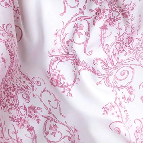 HOMESCAPES Parure de lit Housse de Couette + Taie d'oreiller Rose Effet « Toile de Jouy » en Polycoton, 230 x 220 cm