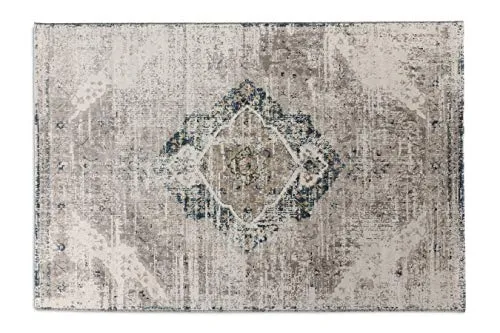 LIFA LIVING Tapis en Laine synthétique, Tapis de Style Vintage, Tapis de Salon et de Chambre à Coucher, Disponible en Beige & Bleu Fonce, 160 x 230 cm