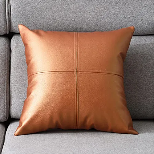 Joielavie Housse de Coussin PU Cuir Carreau Grille Puzzle Géométrique Carré Fermeture à Glissière Taie d'oreiller Moderne Classique Décoration Canapé Lit Maison Sofa 45X45CM #6