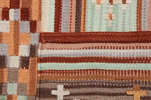 RugVista, Kelim Anatolian, Fait Main, Tapis, Tapis Kelim Moderne, Longue Pile, 160 x 230 cm, Rectangle, Care & Fair, Laine, Couloir, Chambre, Cuisine, Salon, Marron / Marron Clair / Jaune