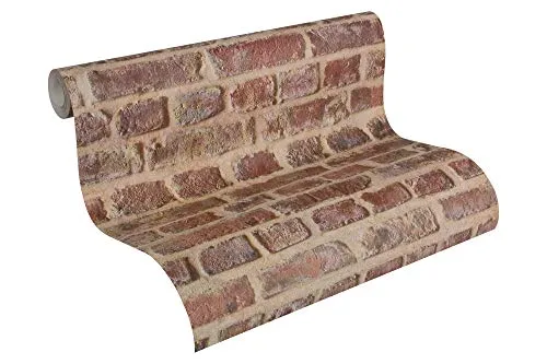 Papier peint brique pierre imitation Tapisserie couloir 302191 30219-1 Lutèce Authentic Walls | Beige/crème/Marron/Rouge | Rouleau (10,05 x 0,53 m) = 5,33 m²