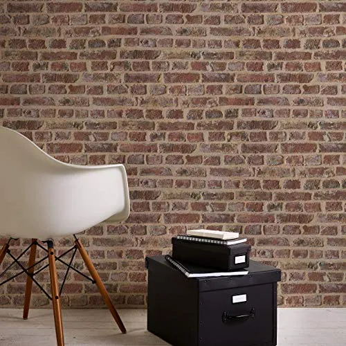 Papier peint brique pierre imitation Tapisserie couloir 302191 30219-1 Lutèce Authentic Walls | Beige/crème/Marron/Rouge | Rouleau (10,05 x 0,53 m) = 5,33 m²