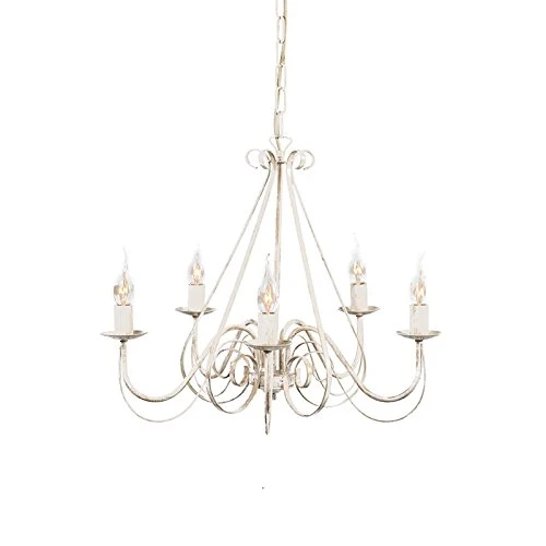 Qazqa Lustre | Chandelier Classique Rustique - Giuseppe Hl Lampe Blanc Crème - E14 - Convient pour LED - 5 x 40 Watt