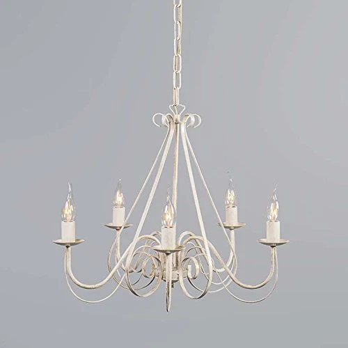 Qazqa Lustre | Chandelier Classique Rustique - Giuseppe Hl Lampe Blanc Crème - E14 - Convient pour LED - 5 x 40 Watt