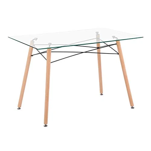 IPOTIUS Table Rectangulaire Salle à Manger en Verre Scandinave 4 à 6 Personnes Table de Cuisine Moderne avec Pieds en Bois et Cadre en Métal,110x70X75cm