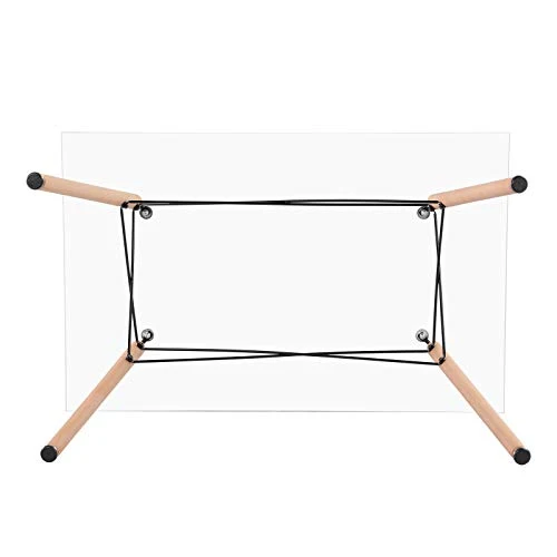 IPOTIUS Table Rectangulaire Salle à Manger en Verre Scandinave 4 à 6 Personnes Table de Cuisine Moderne avec Pieds en Bois et Cadre en Métal,110x70X75cm