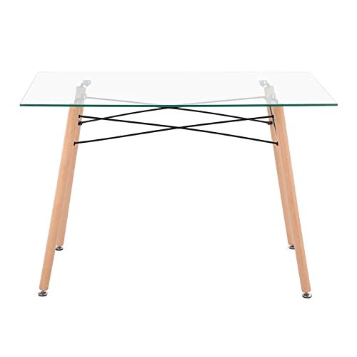 IPOTIUS Table Rectangulaire Salle à Manger en Verre Scandinave 4 à 6 Personnes Table de Cuisine Moderne avec Pieds en Bois et Cadre en Métal,110x70X75cm