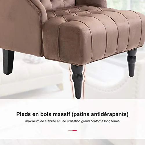 Homcom Fauteuil Chesterfield Grand Confort Dossier Assise capitonné avec Boutons Velours Marron
