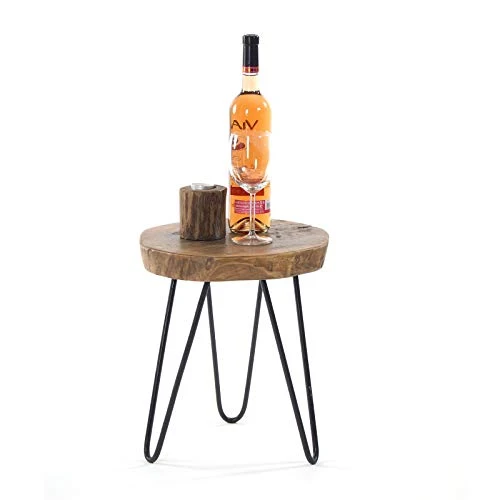 DESIGN DELIGHTS Table Basse en bois massif et métal Ø 34 cm, Hauteur 37 cm