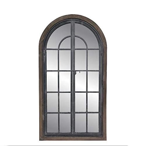 Miroir Fenêtre en Bois Fer Métal Campagne Industriel 110 cm