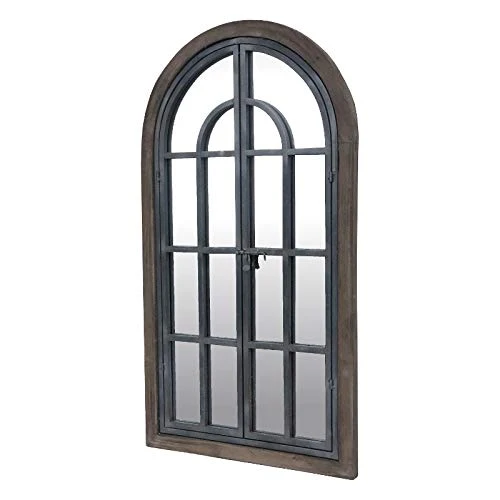 Miroir Fenêtre en Bois Fer Métal Campagne Industriel 110 cm