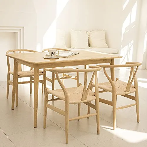 Tomile Wishbone Style Chaise CH24 / tissé Assise de Chaise/Chaise de Salle à Manger en Bois Massif/Chaise de Fauteuil en rotin (Couleur: Couleur Bois Naturel)