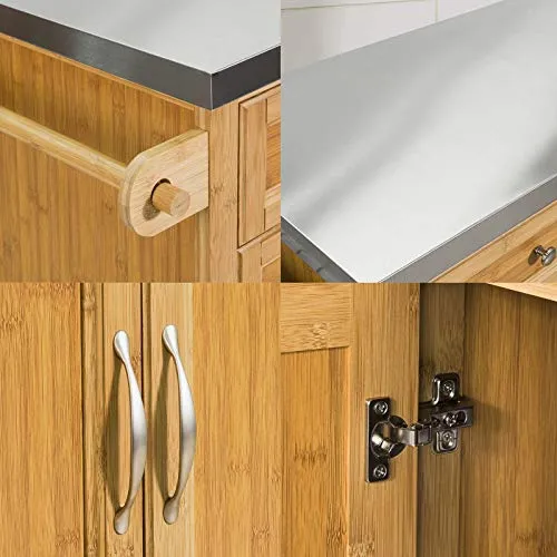 SoBuy® FKW70-N Meuble de Rangement Cuisine Buffet de Cuisine Roulant Desserte sur roulettes en Bambou - Plans de Travail en Acier INOX Grande Armoire de Rangement