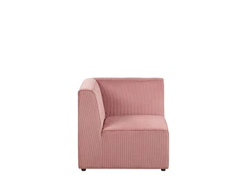 Beliani - Canapé Panoramique Modulable - Lemvig - 6 Modules et Pouf Ottoman, en Velours Côtelé, Rose