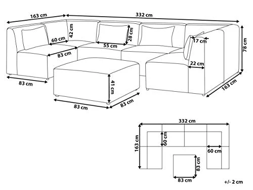 Beliani - Canapé Panoramique Modulable - Lemvig - 6 Modules et Pouf Ottoman, en Velours Côtelé, Rose