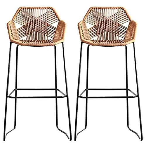 Tabouret en métal Tabouret Tabouret à la Main Chaise à Barres de rotin pour Le Petit-déjeuner Cuisine Bistro Coffee Pub 65cm