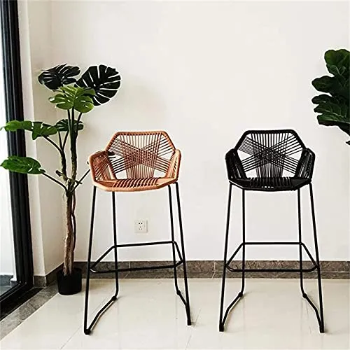 Tabouret en métal Tabouret Tabouret à la Main Chaise à Barres de rotin pour Le Petit-déjeuner Cuisine Bistro Coffee Pub 65cm