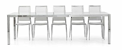 InHouse srls Table Extensible Plateau Verre comportant 2 rallonges de 50 cm, Style Moderne, avec Structure en Acier - Dim. 160 x 90 x 75