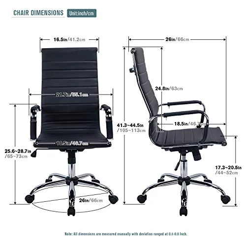 Exofcer Chaise de Bureau Blanc Cuir PU Haute Dossier incurvé Home Executive Ordinateur Pivotant Fauteuil de Bureau (Noir)