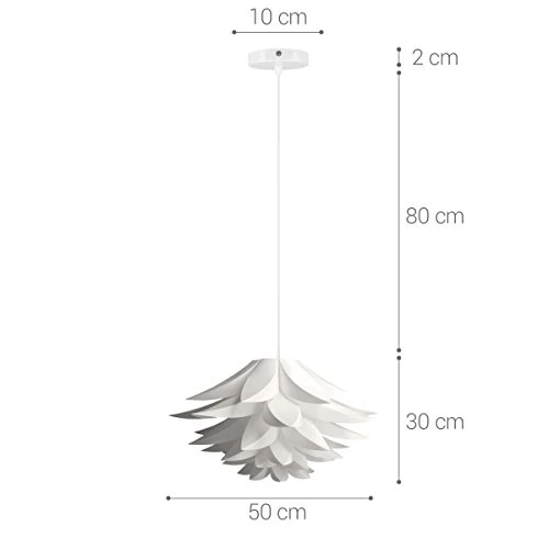 kwmobile Lampe design lotus - Abat-jour XL à monter - Luminaire IQ plafond - Ensemble avec montage plafonnier câble 90cm douille E27-50 pcs