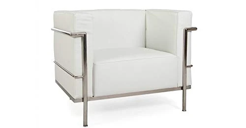 Grand fauteuil en acier inoxydable en cuir véritable noir et blanc