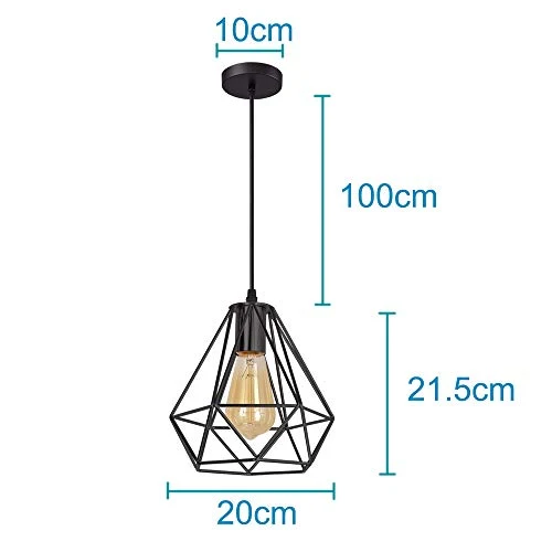 iDEGE Suspension Luminaire Retro E27 Lustre Plafonniers en Forme de Cage Lampe Suspension Vintage pour Salle à Manger, Salon, Chambre et Restaurant - Diamètre 20cm (Noir)