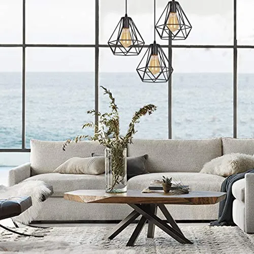 iDEGE Suspension Luminaire Retro E27 Lustre Plafonniers en Forme de Cage Lampe Suspension Vintage pour Salle à Manger, Salon, Chambre et Restaurant - Diamètre 20cm (Noir)