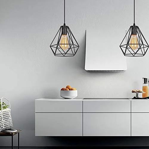iDEGE Suspension Luminaire Retro E27 Lustre Plafonniers en Forme de Cage Lampe Suspension Vintage pour Salle à Manger, Salon, Chambre et Restaurant - Diamètre 20cm (Noir)