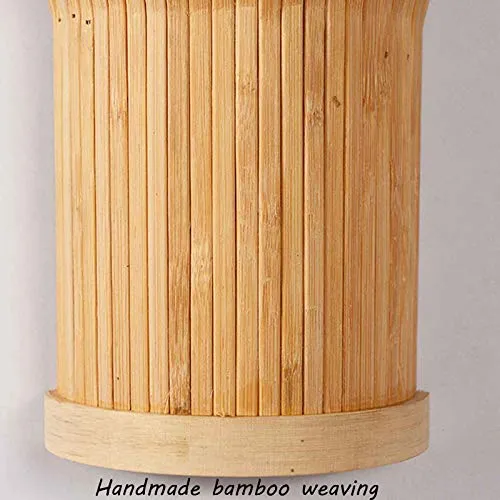 QJUZO E27 Lampe Murale Bambou Osier Rotin Ventilateur Abat-Jour Applique Murale Moderne Classique Luminaire Murale Chambre Décoration pour Intérieur Salon Couloir (Pas D'ampoule)
