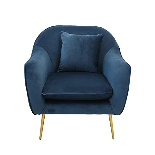 Fauteuil de salon | Fauteuil moderne en velours | Fauteuil de relaxation pour chambre | Chaise longue et cocktail | Fauteuil de lecture confortable, fauteuil capitonné Ralph par JD Elegance, bleue