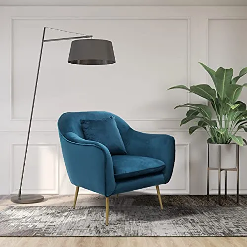 Fauteuil de salon | Fauteuil moderne en velours | Fauteuil de relaxation pour chambre | Chaise longue et cocktail | Fauteuil de lecture confortable, fauteuil capitonné Ralph par JD Elegance, bleue
