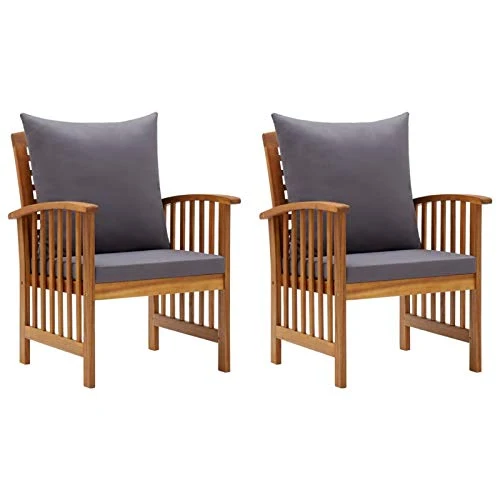 Tidyard Chaises de Jardin avec Coussins Fauteuil d'extérieur pour Patio ou Terrasse Bois d'acacia Massif 2 pcs