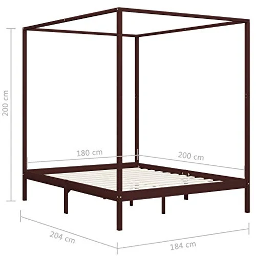 vidaXL Pin Massif Cadre de Lit à Baldaquin Lit Double Lit Adulte Lit Coffre Sommier à Lattes Chambre à Coucher Maison Intérieur Marron Foncé 180x200 cm