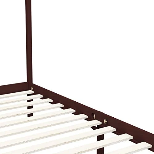 vidaXL Pin Massif Cadre de Lit à Baldaquin Lit Double Lit Adulte Lit Coffre Sommier à Lattes Chambre à Coucher Maison Intérieur Marron Foncé 180x200 cm