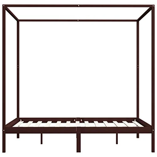 vidaXL Pin Massif Cadre de Lit à Baldaquin Lit Double Lit Adulte Lit Coffre Sommier à Lattes Chambre à Coucher Maison Intérieur Marron Foncé 180x200 cm