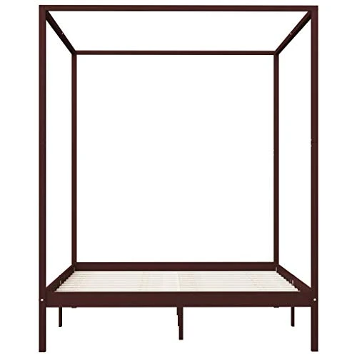 vidaXL Pin Massif Cadre de Lit à Baldaquin Lit Double Lit Adulte Lit Coffre Sommier à Lattes Chambre à Coucher Maison Intérieur Marron Foncé 180x200 cm