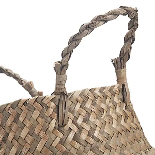 Panier Jonc De Mer Rangement Panier Plante Seagrass de Fleur Corbeille en Paille (22 x 20 cm, Naturel + Blanc)