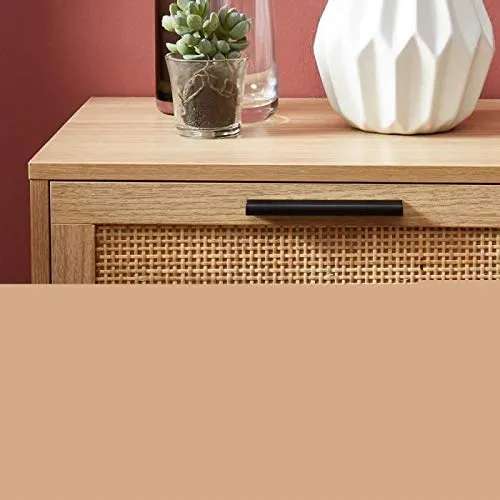 Table de Chevet avec cannage Naturel - 1 tiroirs - Décor Imitation Bois - L 40 x P 29,5 x H 50cm - Amana