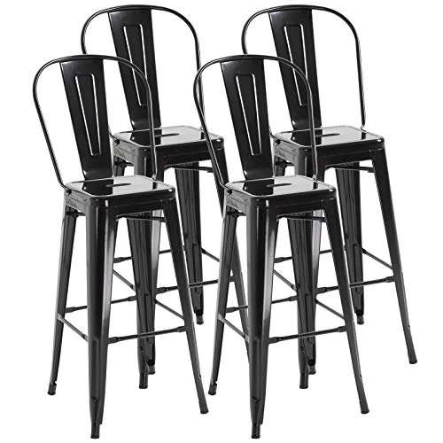 HOMCOM Lot de 4 tabourets de Bar Industriel avec Dossier Hauteur Assise 76,5 cm métal Noir