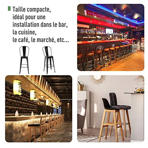 HOMCOM Lot de 4 tabourets de Bar Industriel avec Dossier Hauteur Assise 76,5 cm métal Noir
