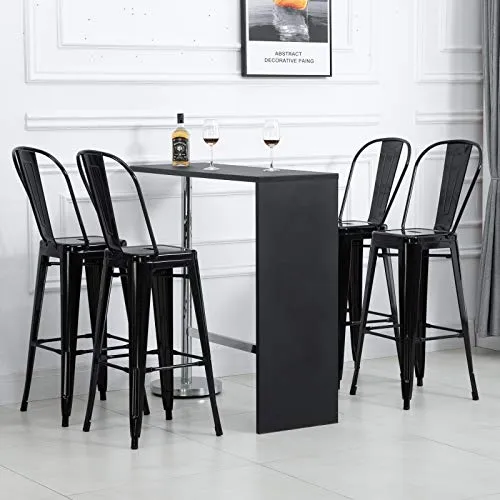 HOMCOM Lot de 4 tabourets de Bar Industriel avec Dossier Hauteur Assise 76,5 cm métal Noir