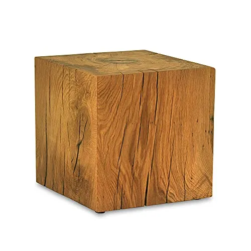 MS FACTORY Bloc de Chêne Massif - Cube en Bois - Rondin de Bois - Bout de Canapé, Colonne de Decoration, Support en Bois, Table Basse Bois, Piédestal pour Fleurs, Table de Chevet - 35 x 35 x 45 cm