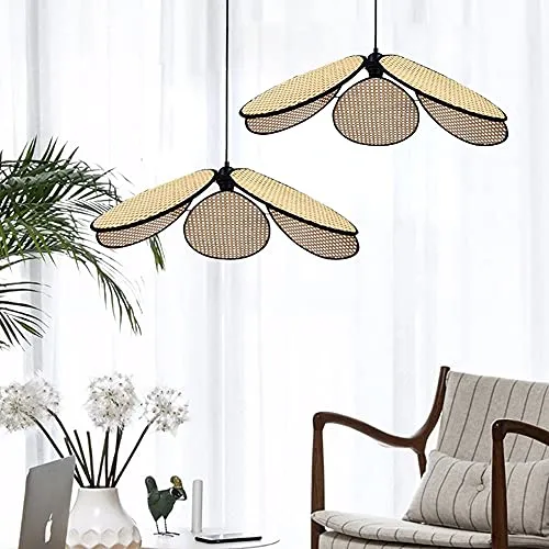 JIANAND Pendentif Fleur en rotin tissé E27 Semi-intégré avec luminaire Suspendu au Plafond en Fil réglable pour Chambre à Coucher étude Couloir entrée décolighting (20 Pouces)