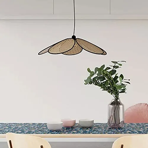 JIANAND Pendentif Fleur en rotin tissé E27 Semi-intégré avec luminaire Suspendu au Plafond en Fil réglable pour Chambre à Coucher étude Couloir entrée décolighting (20 Pouces)