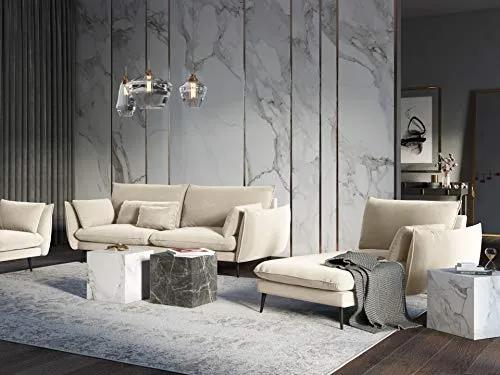 Milo Casa Velours Méridienne Droite, Elio, 1 Place, Beige, 170x84x97