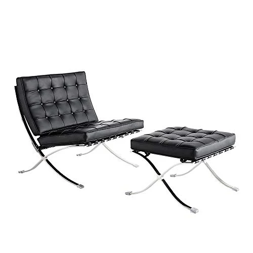 X&JJ Chaise pliante style Barcelone du milieu du siècle - Chaise de loisirs avec ottoman, chaise de salon classique moderne pour le salon, le bureau