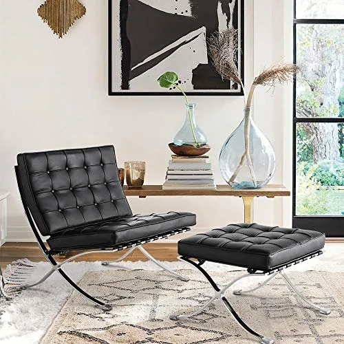 X&JJ Chaise pliante style Barcelone du milieu du siècle - Chaise de loisirs avec ottoman, chaise de salon classique moderne pour le salon, le bureau