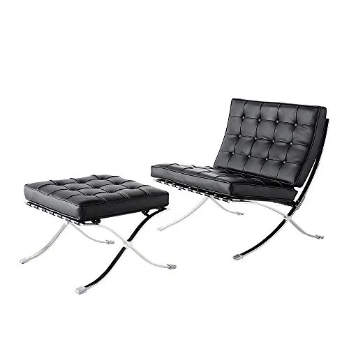 X&JJ Chaise pliante style Barcelone du milieu du siècle - Chaise de loisirs avec ottoman, chaise de salon classique moderne pour le salon, le bureau