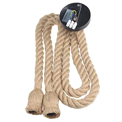 d.Stil Lustre Suspension en corde chanvre de double-tête E27*2 Douille Lumière pendante industrielle style rétro Creative Lampe réglable DIY pour salon café restaurant Hall (Jaune, 150cm)