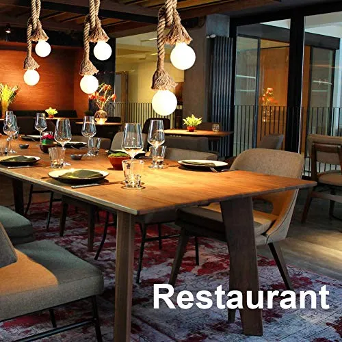 d.Stil Lustre Suspension en corde chanvre de double-tête E27*2 Douille Lumière pendante industrielle style rétro Creative Lampe réglable DIY pour salon café restaurant Hall (Jaune, 150cm)